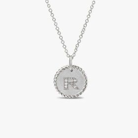 David Yurman Gold Diamond Initial R Disc Pendant Necklace