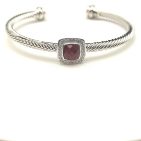 David Yurman 4mm Square Pav&Atilde;&copy; Cable Bracelet with Red Diamonds