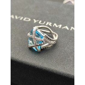 David Yurman Cable Wrap Ring Sterling Silver with Blue Onyx and Diamonds 20.4mm