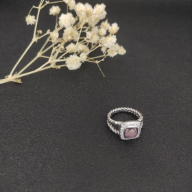 David Yurman Petite Albion Ring Sterling Silver with Amethyst and Diamonds 7mm