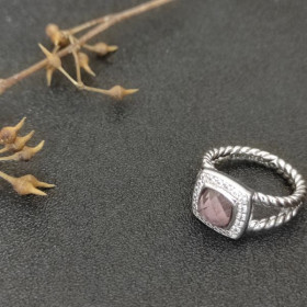 David Yurman Petite Albion Ring Sterling Silver with Amethyst and Diamonds 7mm