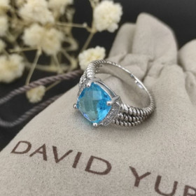 David Yurman Petite Wheaton Ring Sterling Silver with Hampton Blue Topaz and Diamonds 10mm