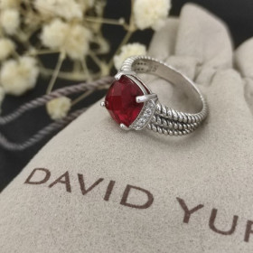 David Yurman Petite Wheaton Ring Sterling Silver with Hampton Red Topaz and Diamonds 10mm