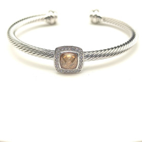 David Yurman 4mm Square-Cut Cable Champagne Diamond Cuff Bracelet