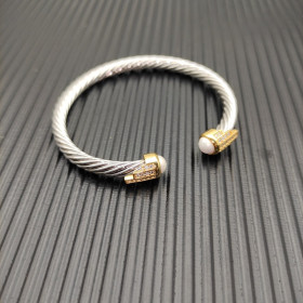 David Yurman 5mm Gold-Tone End Caps Sterling Silver Cable Cuff Bracelet with Pearls