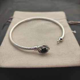 David Yurman 3mm Cable Classic Four-Point Black Diamond Cuff Bracelet