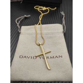 David Yurman Gold-Tone Diamond Cross Pendant Necklace