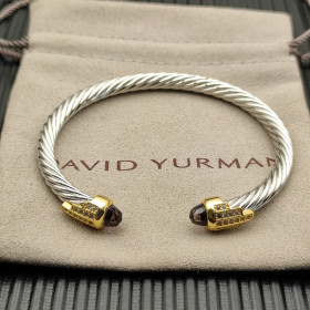 David Yurman 5mm Silver Cable Bracelet with Gold Station and Five-Row Pav&Atilde;&copy; Purple Diamond Accent