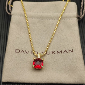 David Yurman Gold 11mm Four-Prong Red Diamond Necklace