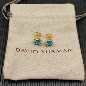 David Yurman 8mm Gold Four-Prong Blue Diamond Stud Earrings