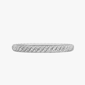 David Yurman Silver-Tone Diamond 6.2mm Sculpted Wave Cuff Bracelet