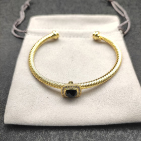 David Yurman Gold Tone 4mm Cable Square Black Diamond Cuff Bracelet