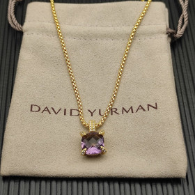 David Yurman Gold 11mm Four-Prong Purple Diamond Necklace