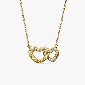 David Yurman Gold-Tone Double Heart Diamond Pendant Necklace