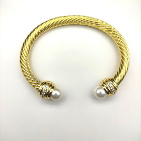 David Yurman 7mm Gold-Set Stone Pearl Cuff Bracelet