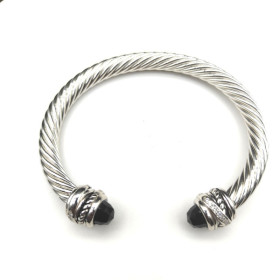 David Yurman 7mm Cable Bracelet with Rotating Black Diamond End Caps