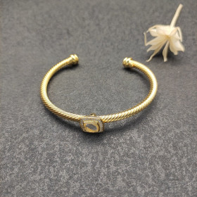 David Yurman Gold Tone 4mm Cable Square White Diamond Cuff Bracelet