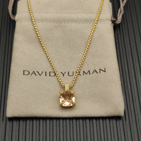 David Yurman Gold 11mm Four-Prong Champagne Diamond Necklace