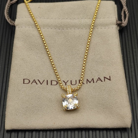 David Yurman Gold 11mm Four-Prong White Diamond Necklace