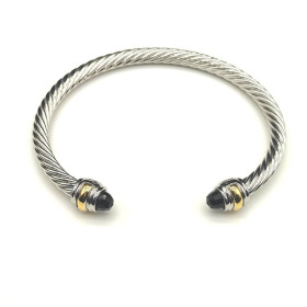 David Yurman 5mm Double-End Cap Cable Cuff Bracelet Black Diamonds