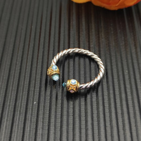 David Yurman 2.3mm Gold and Silver Renaissance Blue Diamond Pav&Atilde;&copy; Ring