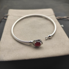 David Yurman 3mm Cable Square Red Diamond Bracelet