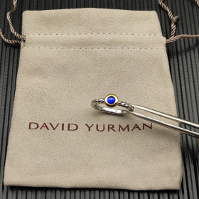 David Yurman Gold and Silver 2.8mm Petite Cable Blue Chalcedony Ring
