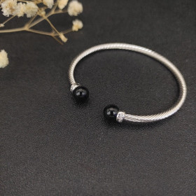 David Yurman 3mm Silver Cable Bracelet with Black Onyx
