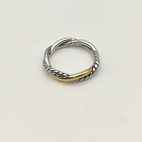 David Yurman Gold and Silver Cylindrical Interlocking Heart Ring