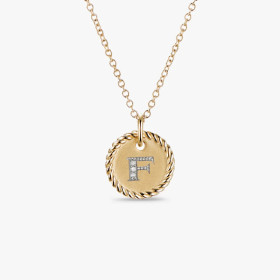 David Yurman Gold Diamond Initial F Disc Pendant Necklace