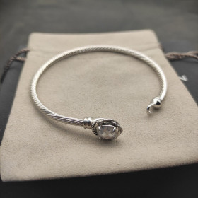 David Yurman 3mm Cable Classic Four-Point Diamond White Diamond Cuff Bracelet