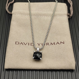 David Yurman Sterling Silver 11mm Four-Prong Black Diamond Necklace