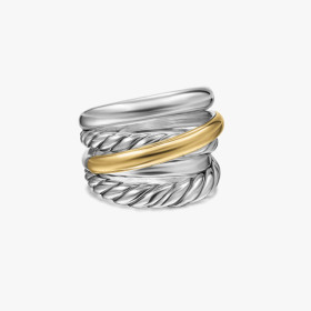 David Yurman 17.5mm Gold and Silver Five-Line Cross Pav&Atilde;&copy; Diamond Ring