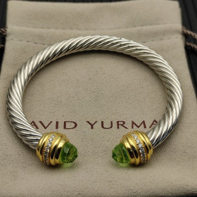 David Yurman 7mm Gold Light Green Diamond Head Gemstone Bracelet, Fits Wrist Sizes 16&acirc;20cm