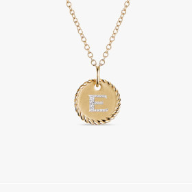 David Yurman Silver Diamond Letter E Round Pendant Necklace, Length 42cm + 3cm + 3cm