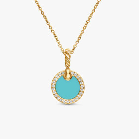 David Yurman 17.8mm Gold Round Turquoise Diamond Necklace