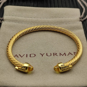 David Yurman 5mm Gold-Tone Cable Cuff Bracelet Yellow Diamonds