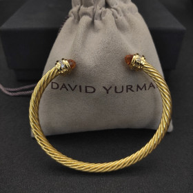 David Yurman 5mm Gold Cable Cuff Bracelet with Diamond-Accented Champagne Stone