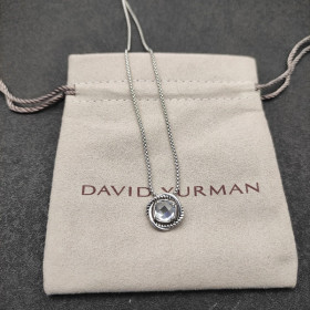 David Yurman 7mm Cable Twist Square White Diamond Pendant Necklace, 1.5mm Chain, Length 45cm + 5cm