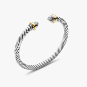 David Yurman 5mm Gold and Silver Pav&Atilde;&copy; Half-Diamond Cable Bracelet