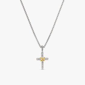 David Yurman Petite X Cross Diamond Necklace, 1.5mm Chain, 45+5cm Adjustable Length