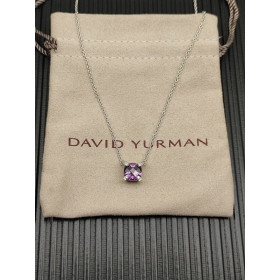 David Yurman Sterling Silver 8mm Four-Prong Purple Diamond Necklace Adjustable 42+3+3cm