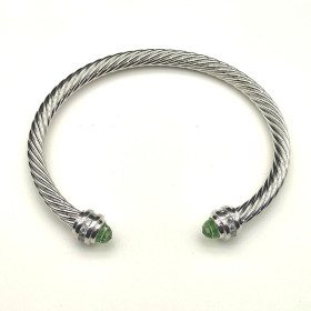 David Yurman 5mm Gemstone Light Green Diamond Station Cuff Bracelet