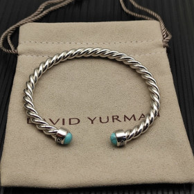 David Yurman 6mm Sterling Silver Turquoise Cable Cuff Bracelet