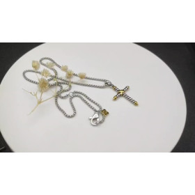 David Yurman Gold and Silver Cross Pendant Necklace with Cable Details