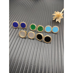 David Yurman 14mm Gold Malachite Diamond Circle Stud Earrings