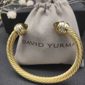 David Yurman Gold Tone 7mm Brown Diamond End Cuff Bracelet