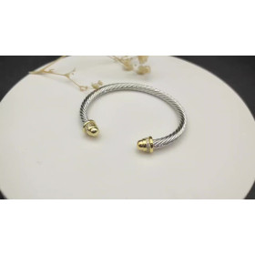 David Yurman 5mm Gold and Silver Cable Cuff Bracelet with Pav&Atilde;&copy;-Set Round End Caps
