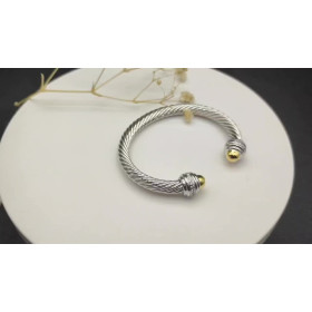 David Yurman 7mm Gold and Silver Cable Cuff Bracelet with Pav&Atilde;&copy;-Set Round End Caps