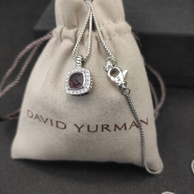 David Yurman 7mm Square Purple Diamond Pendant Necklace
